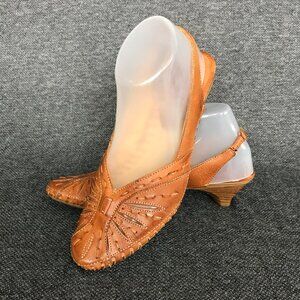 Pikolinos Brown Leather Slingback Low Kitten Heel Women’s 7 EU 37 Shoes Sandals